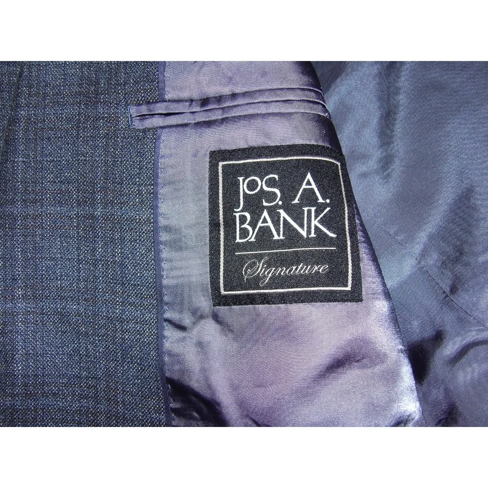 Jos. A. Bank SIGNATURE 2 Button Gray/Blue Plaid Silk/Wool Blazer Men's 44R